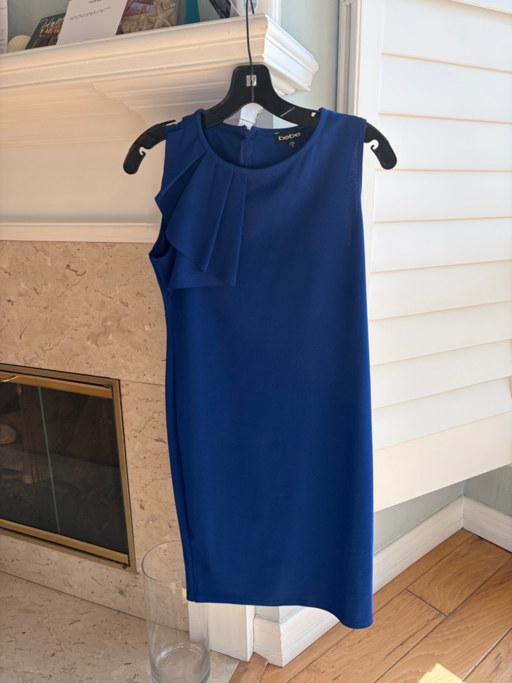 bebe Cobalt Blue Sleeveless Ruffle Shift Dress